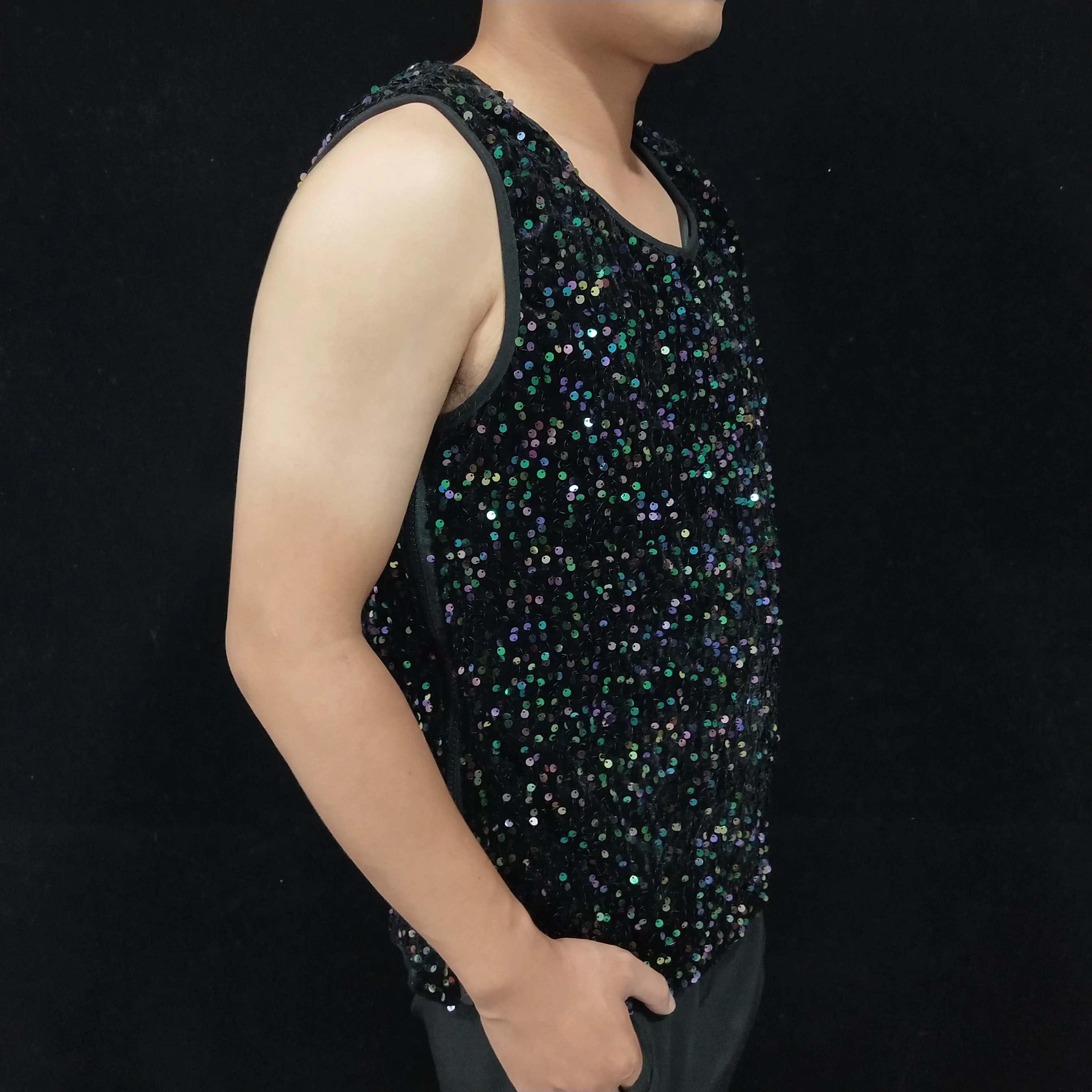 Men's Sequin Vest Glitter Tops for Night Club Bar Stage Performance DJ Gogo Dancer Team Show Costume Party Rave Singer Performan