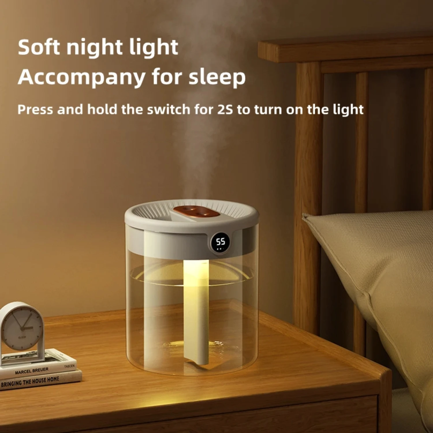 New Convenient, Quiet, and Refreshing Large 2000ML Capacity Ultrasonic Cool Mist Air Humidifier with Essential Oil Diffuser, LED