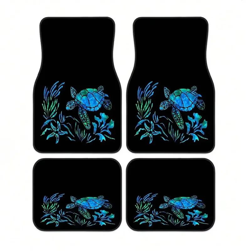 

4pcs Car Floor Mats with Turtle and Aquatic Plant Pattern - Trendy and Fashionable | Durable, Easy to Clean, Fits All Car Models