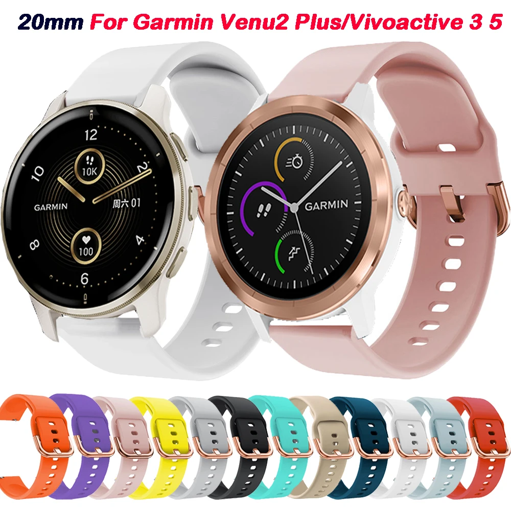 20 مللي متر حزام (استيك) ساعة ل Garmin Venu 2 Plus SQ Vivoactive 3 5 Vivomove HR Forerunner 165 245 سيليكون حزام حزام الساعات اكسسوارات