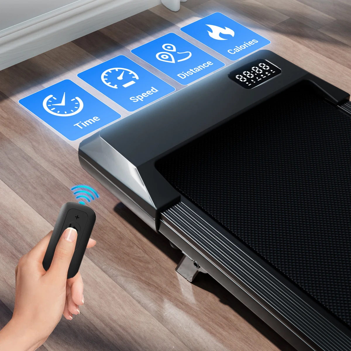 접이식 6% 경사 언더 데스크 트레드밀 2.5 HP 조용한 워킹 패드 휴대용 리모컨 LED 디스플레이 300LBS 운동 워킹패드