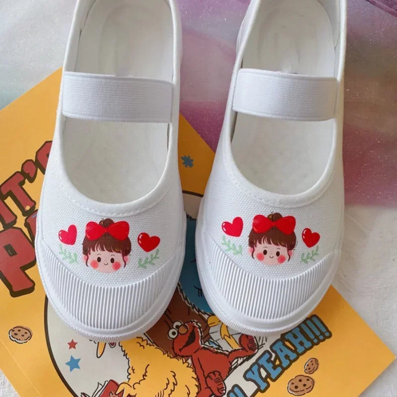 Sanrios Printed Cute Girls\' Bowknot Canvas Shoe Anime My Melody Purin Dog Kawaii Spring Summer Comfortable Cloth Shoes Kids Gift