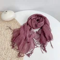 2024 Retro Solid Color Linen scarf Women's Spring And Summer Breathable Linen Cotton Scarves