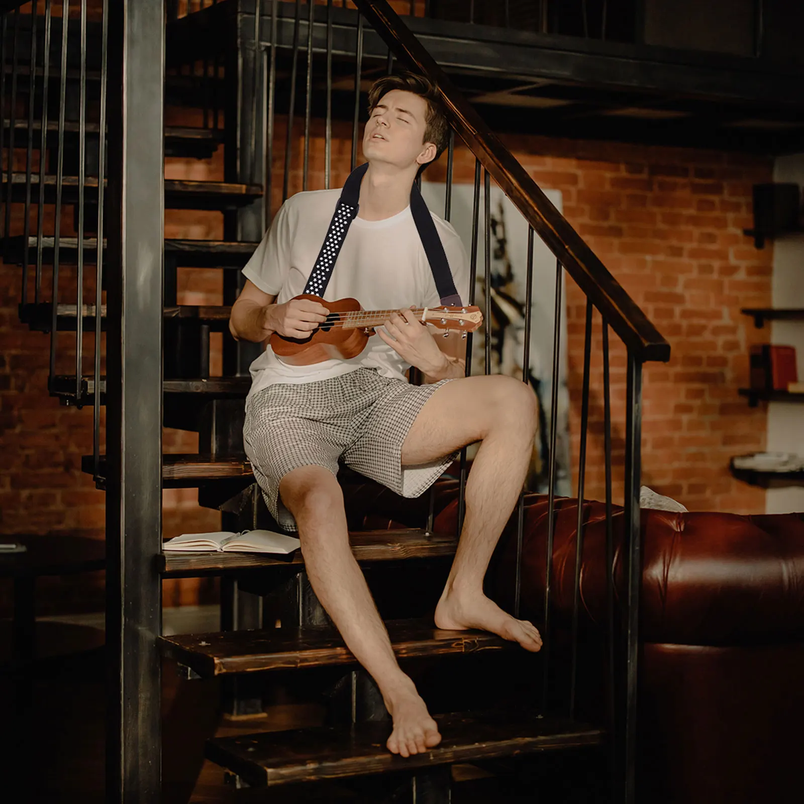 

High Strength Adjustable Cotton Ukulele Strap with Ends Durable and Practical Black Cotton Ukulele Strap