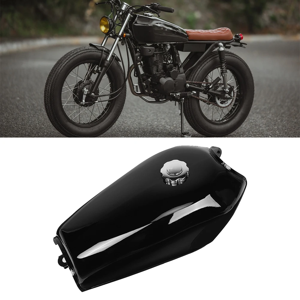 Motorcycle Universal Bright Black Retro Fuel Gas Tank with Cover Switch Fit for Honda CG125