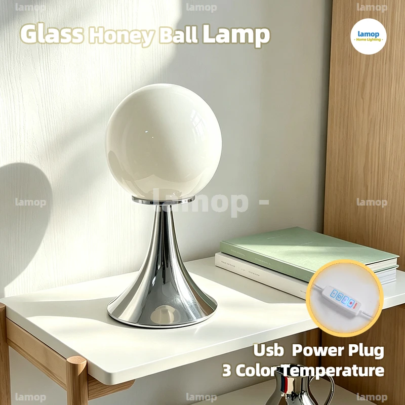 Murano Glass Full Round Fruit Sphere Table Lamp Polished Chrome Flared Conical Base 3 Tone Soft Light Sweet Fun Kids Room