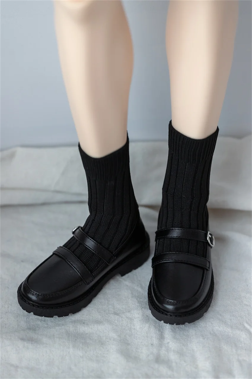 

BJD Doll Shoes Toys Boys Girls 1/3 1/4 ID75 Daily Casual Matte Black Leather Soft-soled Knitted Single Buckle Doll Accessories