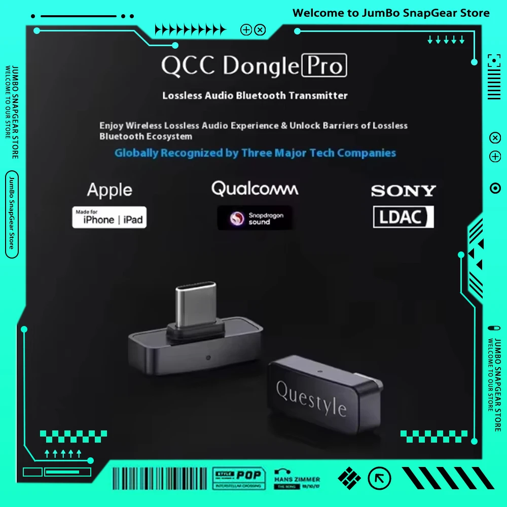 

Questyle QCC Dongle Pro LDAC Bluetooth 5.4 Transmitter Supports Snapdragon Lossless Sound with AptX Transmitter Enjoy LDAC Gifts
