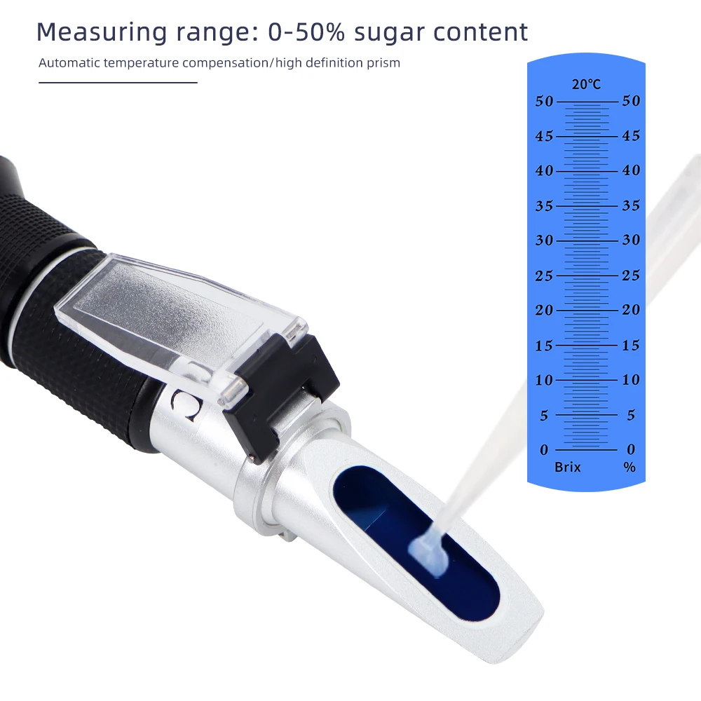 

0~50% Brix Refractometer Handheld Sugar Concentration Meter ATC Densimeter Sugar Refractometer for Food Beverages Fruits