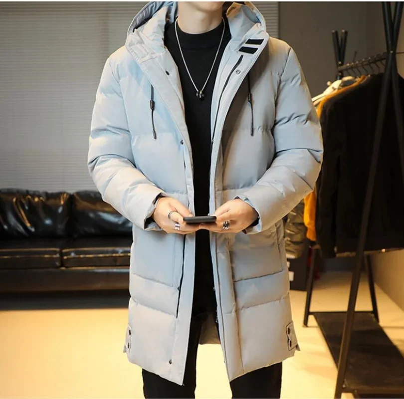 Plus Size 7XL 6XL Men Autumn and Winter Mid Length Hooded Cotton Jacket for Warmth and Fashion Street Clothing Brand Clothing