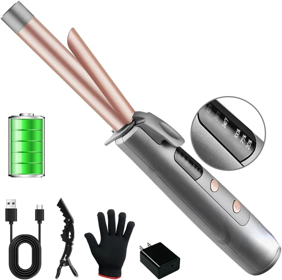 

Wireless Cordless 3/4 inch Ceramic Coating Hair Curler with 5200mAh Battery, Portable Travel Curling Iron for Beautiful Curls, F