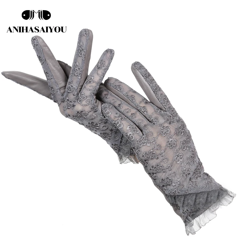 Fashion Sheepskin Lace gloves Six colors Driving women\'s leather gloves Classic embroidery leather gloves women-2015