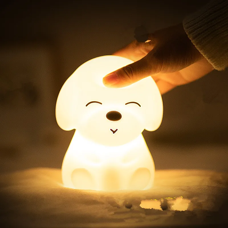 Dog LED Night Light Touch Sensor Dimmable Timer USB Rechargeable Bedroom Silicone Puppy Lamp for Children Baby Toy Gift