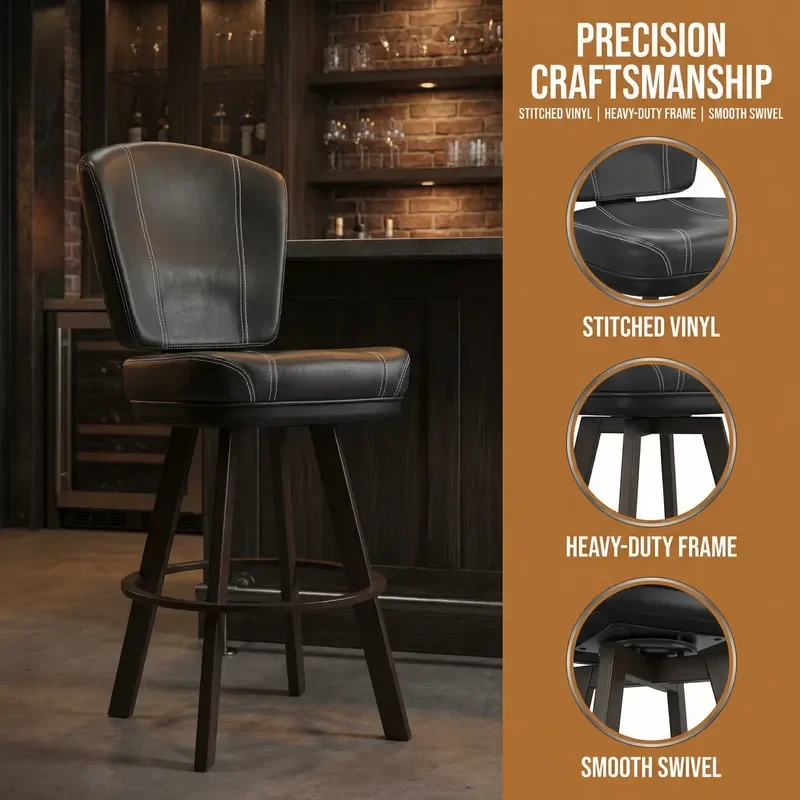 Modern Heavy Industrial Leather Bar Stools Commercial Pub Chairs Fully Welded Steel Frame Flex Back Support for Hotel