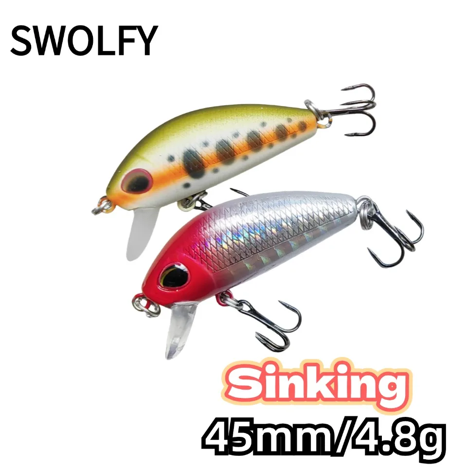 Mini Hard Sinking Wobbler Bait, Minnow Shad Crankbait, All Class Swimmer Fishing Lure, Fresh Salt Water Tackle, 45mm, 4.8g