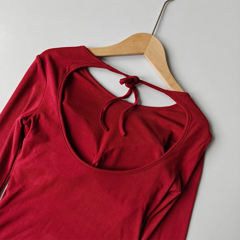 Rückenfreies Sporttop mit Trägern und Brustpolster für Damen, Hochwertige Gym-, Pilates- und Yoga-Bekleidung, Schnelltrocknendes Fitness-Langarmshirt – Detail 8