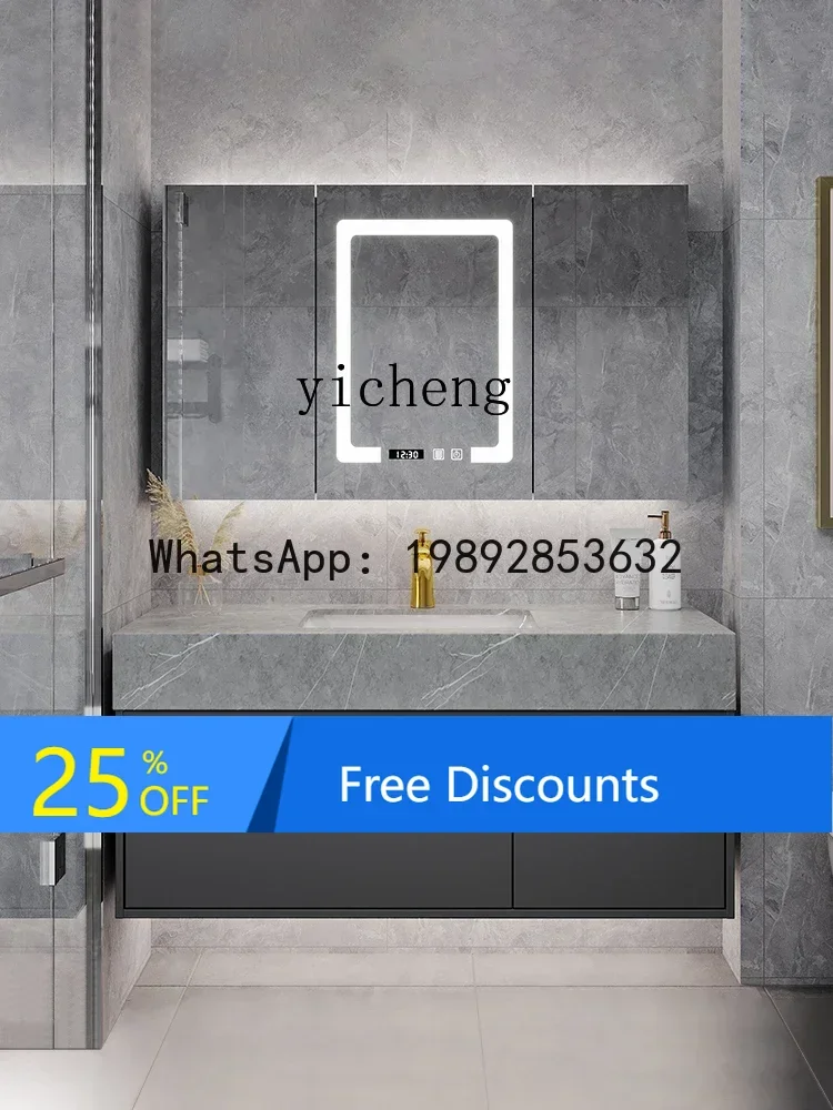 

LYY Stone Plate Drop-in Sink Multi-Layer Solid Wood Bathroom Cabinet Net Red Black Modern Minimalist Combination