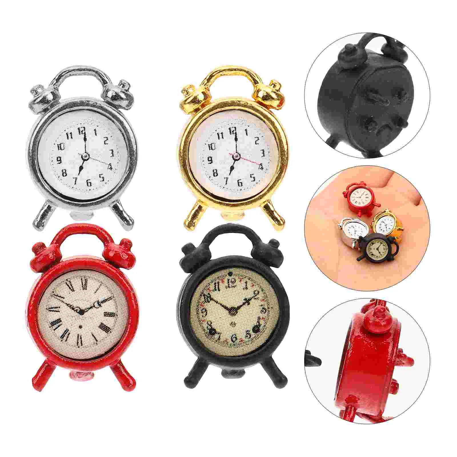 

4 Pcs Baby Mini Clock Model Child Alarm Clocks Retro Decor Alloy Digital Wall Miniature