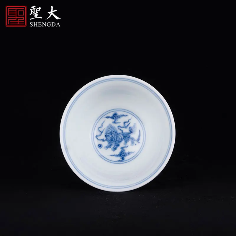 |Yuhe lingu tea cup ceramic hand-painted blue and white Kirin pattern master cup Jingdezhen all manual tea set tea cup