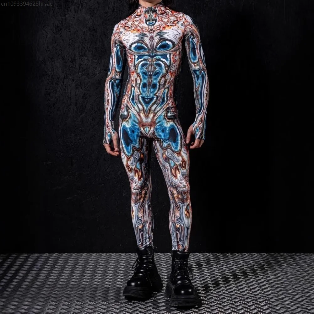 

Halloween Adult Men Cosplay Tights Jumpsuit 3D Printing Long Sleeve Bodysuit Carnival Party Stage Showing Perfermence Catsuit
