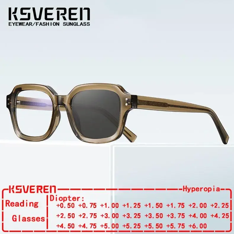 

KSVEREN Men Square Photochromic Reading Glasses Women Optical Glasses Customisable Prescription Eyewear Sunglasses