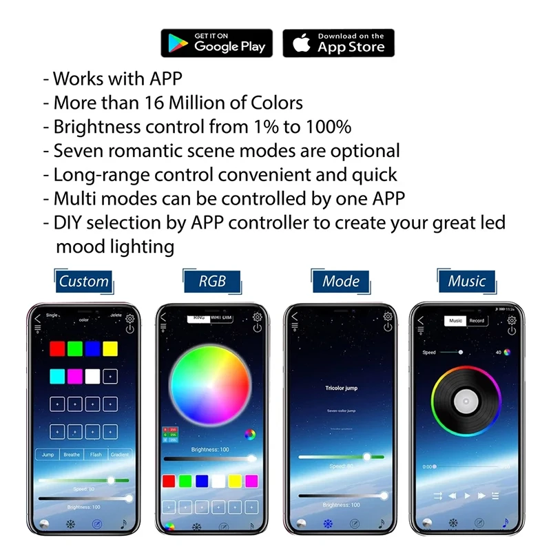 APP LED Motorcycle Car Atmosphere Foot Light Remote Control Flexible Waterproof Sound Control 12V RGB Moto Decorative Lamp Strip