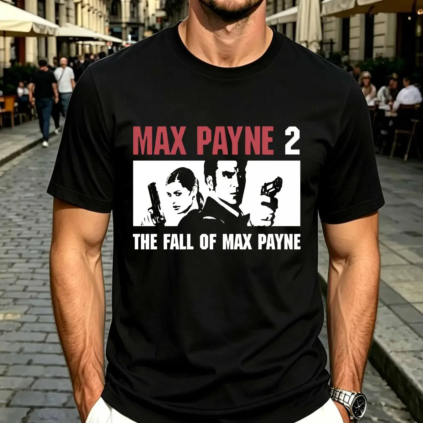 washed T Shirt 2003 The Fall of Max Payne 2 Video Game Promo Vintage Size M Black Y2K vintage Washed homme fashion