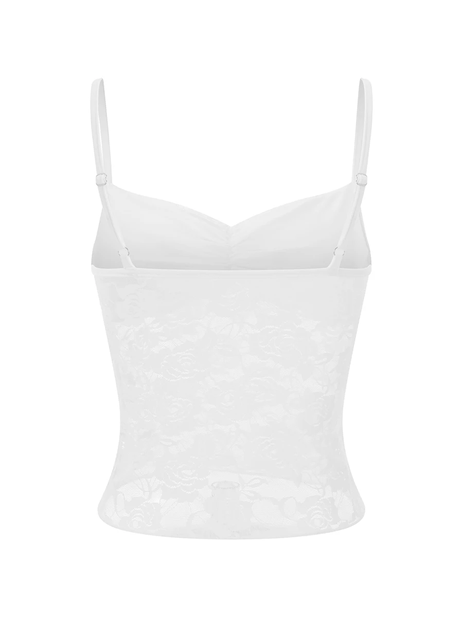 Women s Elegant Floral Lace Sleeveless Camisole Top with Ruched Front Detail and  Fit Design for Summer