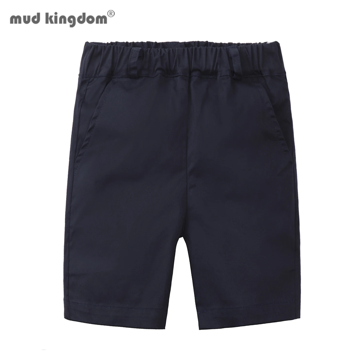 Mudkingdom Boys Shorts School Uniform Clothes for Kids Pull On Short Pants Twill Elastic Waist Golf Black Flat Front Chino