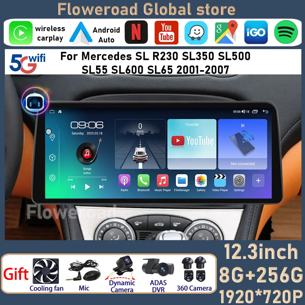 8+256G For Mercedes Benz SL R230 SL350 SL500 SL55 SL600 SL65 2001 - 2007 Car AutoRadio Intelligence System Wireless Carplay GPS