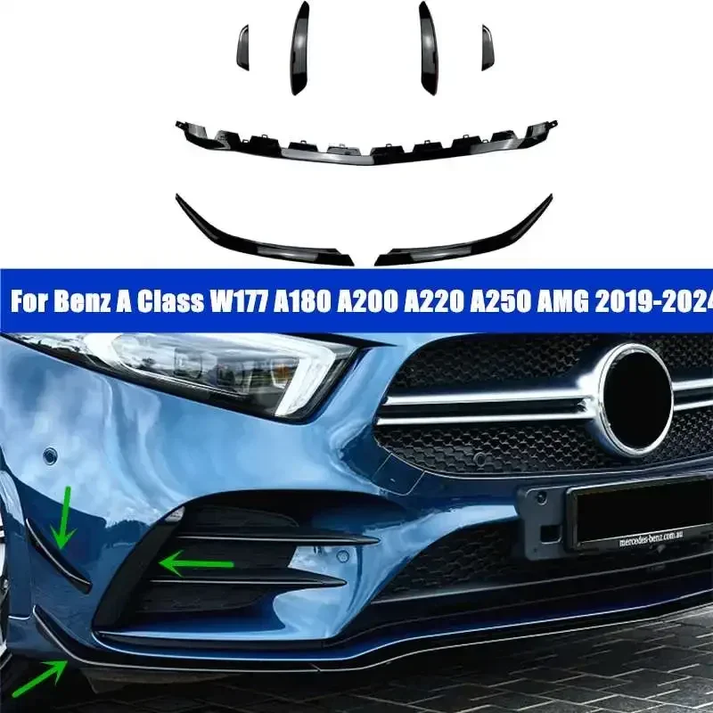 

Side Front Lower Bumper Lip Sticker Cover For Mercedes-Benz A Class W177 A180 A200 A220 A250 for AMG 2019 2020 2021 + Body Kit