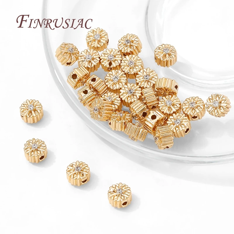 18K Gold Plated Round Beads For Bracelets Making Accessories,Decorative Beads,Metal Separator Beads,DIY Jewelry Making Supplies