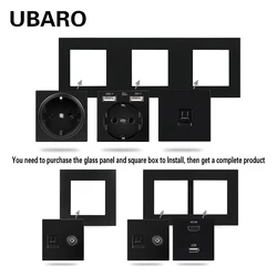 UBARO EU Standard Multi Size USB TV Computer Socket Touch Switch With Tempered Glass Frame Accessory Installation Black DIY Part