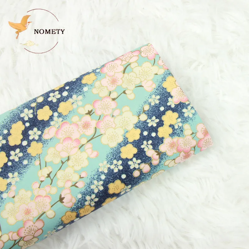 Printed Gradient Color Plum Blossom Fabric 100% Cotton Bronzed Cloth For Sewing Purses Kimono Handmade DIY 145*50cm