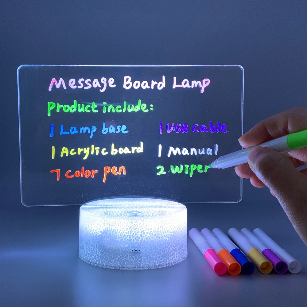 

Handwriting Night Light With 7 Color Erasable Pens Rewritable Message Note Drawing Board USB LED Desck Lamp Room Decor Kids Gift