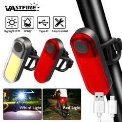 Enquêter arrière LED étanche pour vélo de montagne, lumière blanche et rouge, aste par USB Type-C, feu arrière de vélo