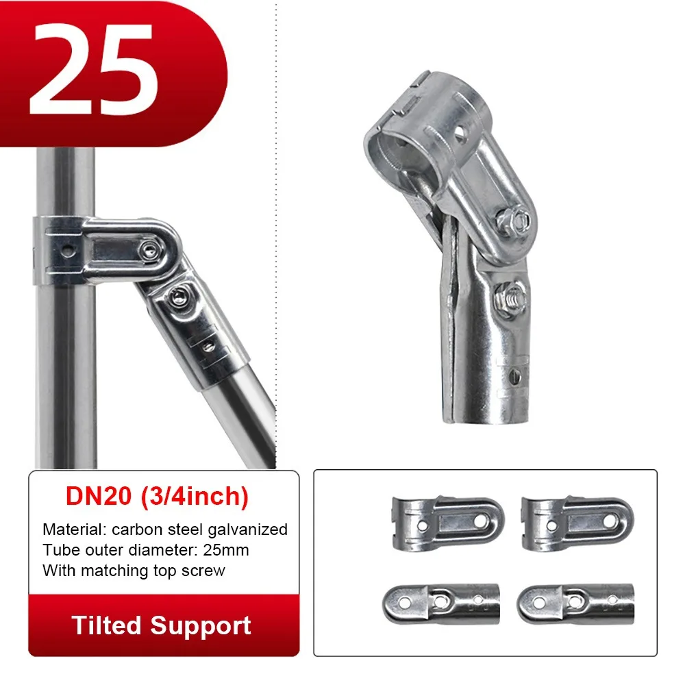1Pcs Durable Carbon Steel Galvanized Pipe Joint Round 20/25/32mm Rod Support Rack Tube Connector Furniture Hardware