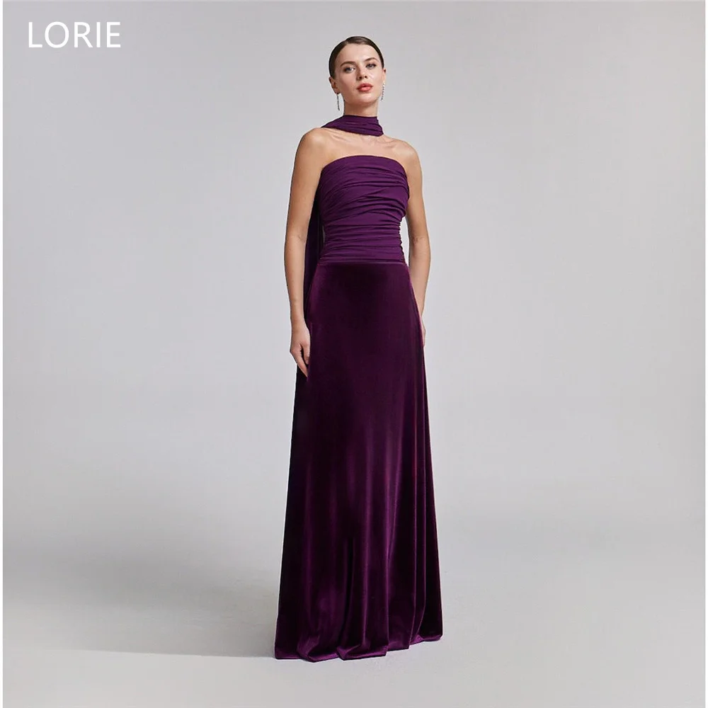 

LORIE Elegant Purple Party Dresses Strapless Sleeveless Pleats Evening Prom Dress Velvet A-Line Prom Gown Customized