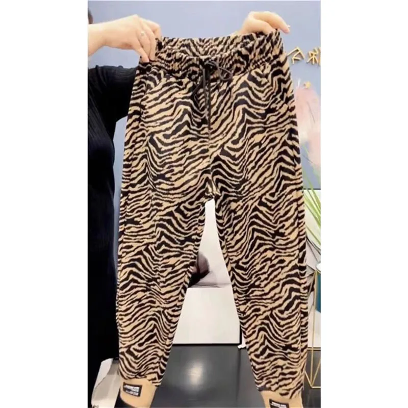 Autumn Winter Zebra leopard print Harem Pants Women 2024 New Elastic High Waist Loose Casual Washed Sportspantss Female Trousers