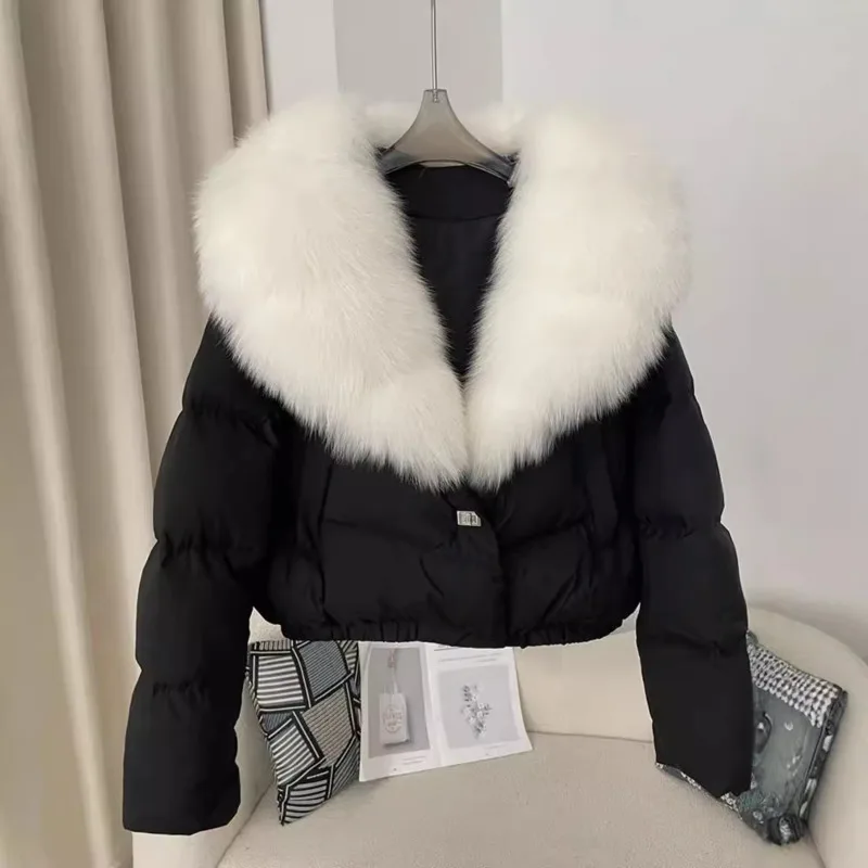 

Stylish Winter Women's Down Puffer Jacket Detachable Fox Fur Puffer Coat New Warm White Duck Down Puffer Jacket Casual Clothing