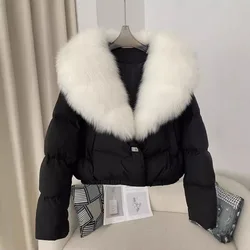 Stylish Winter Women's Down Puffer Jacket Detachable Fox Fur Puffer Coat New Warm White Duck Down Puffer Jacket Casual Clothing