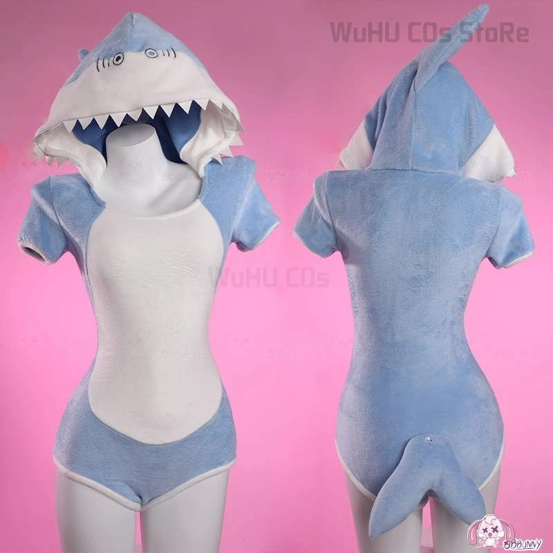 Gawr Gura camisón de una pieza Cutie Sharks Tails Sexy Lingrie disfraz de Cosplay azul Kawaii Halloween mujeres pijamas con capucha de Navidad