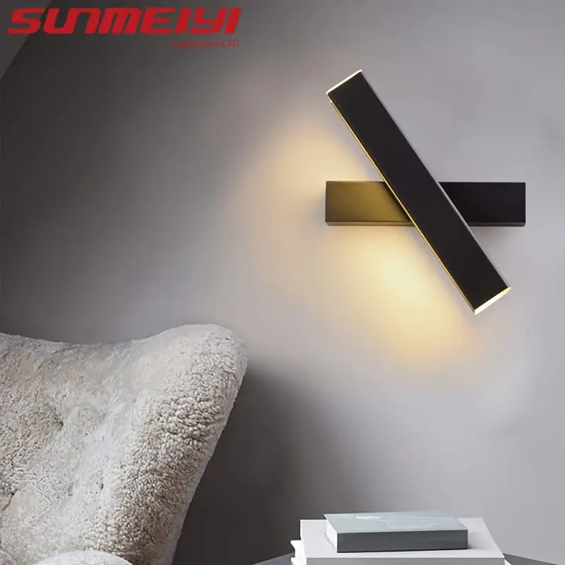 

Modern Black Led Wall Lamp Angle-Adjustment Aluminum Long Strip Wall Sconce Wall Light for Bedroom Bedside Corridor Aisle Interi