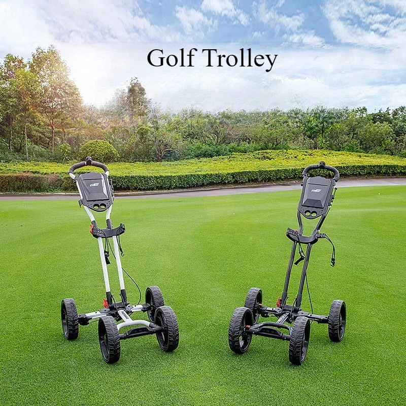 

Golf Accessories Foldable 4 Wheels Golf Trolley Golf Bag Pull Push Cart with Bottle Umbrella Stand 4 Wheel Golf Push Cart