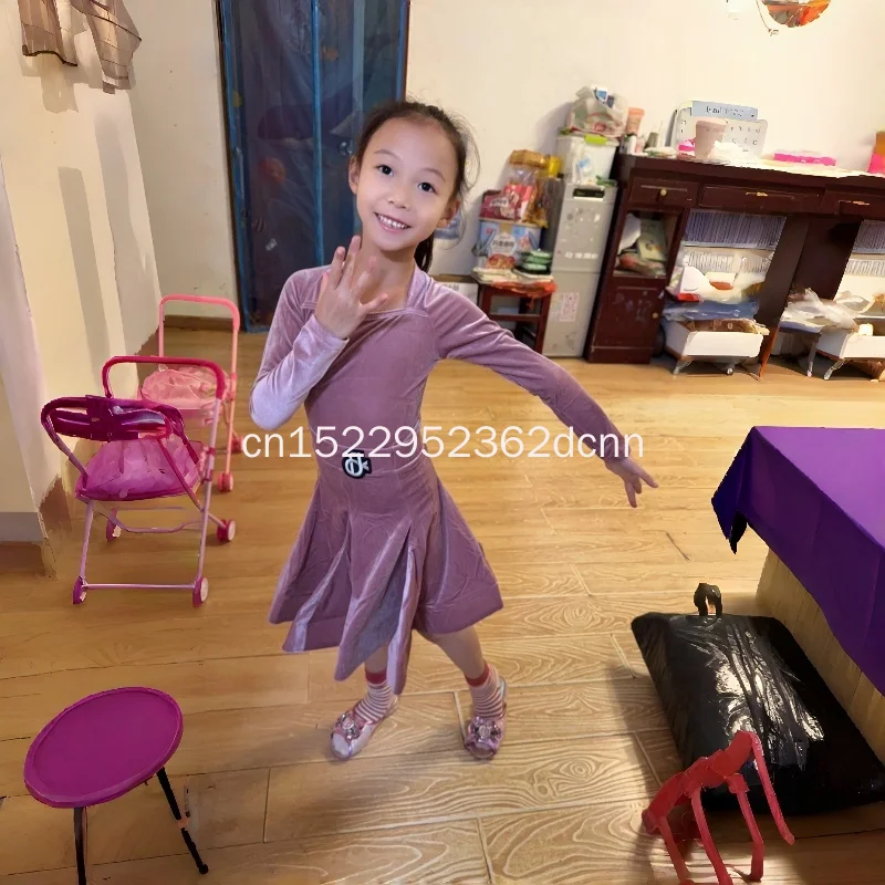 قواعد الرقص اللاتينية بلاكبول ملابس المنافسة المخملية للفتيات عالية الجودة ملابس أداء امتحان الرقص للأطفال 110-180 سنتيمتر