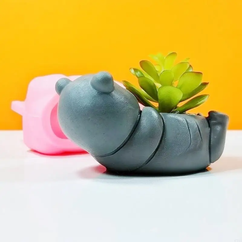 C71E Bear Flowerpot Epoxy Resin Mold Cây mọng nước Người giữ bê tông thạch cao Silicone Mold DIY Crafts Trang trí nhà