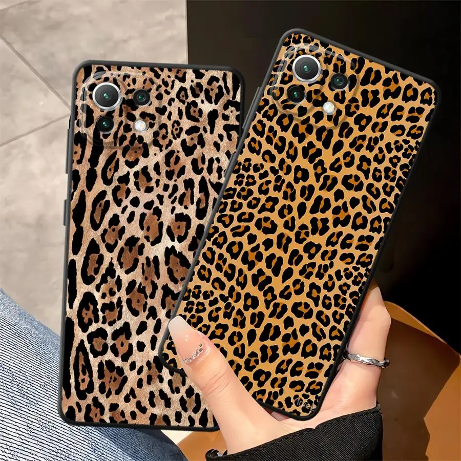 حافظة لهاتف Xiaomi Mi 9T 10T CC9Pro 10 11 13 Lite 9 13 11T 14 Pro غطاء خلفي ناعم بطبعة الفهد البني