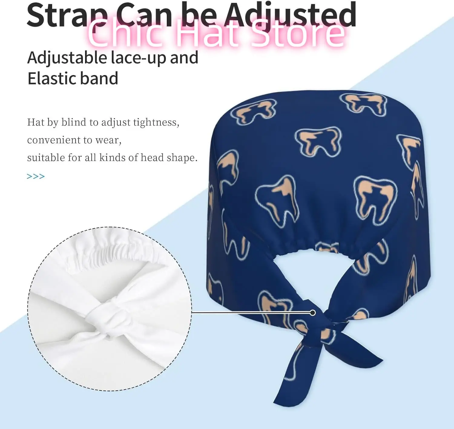 قبعة بنمط خط الأسنان، قبعات عمل بوهو قابلة للتعديل للتنظيف مع عصابة رأس قابلة للتنفس وقبعات خلفية #6