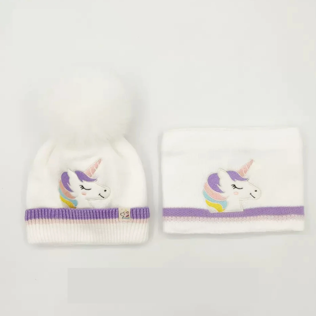 قبعات الشتاء للأطفال ومجموعة سنود للفتيات الكرتون يونيكورن الدافئة لطيف محبوك بيني مع بطانة Pompom وشاح للأطفال 2-6Y