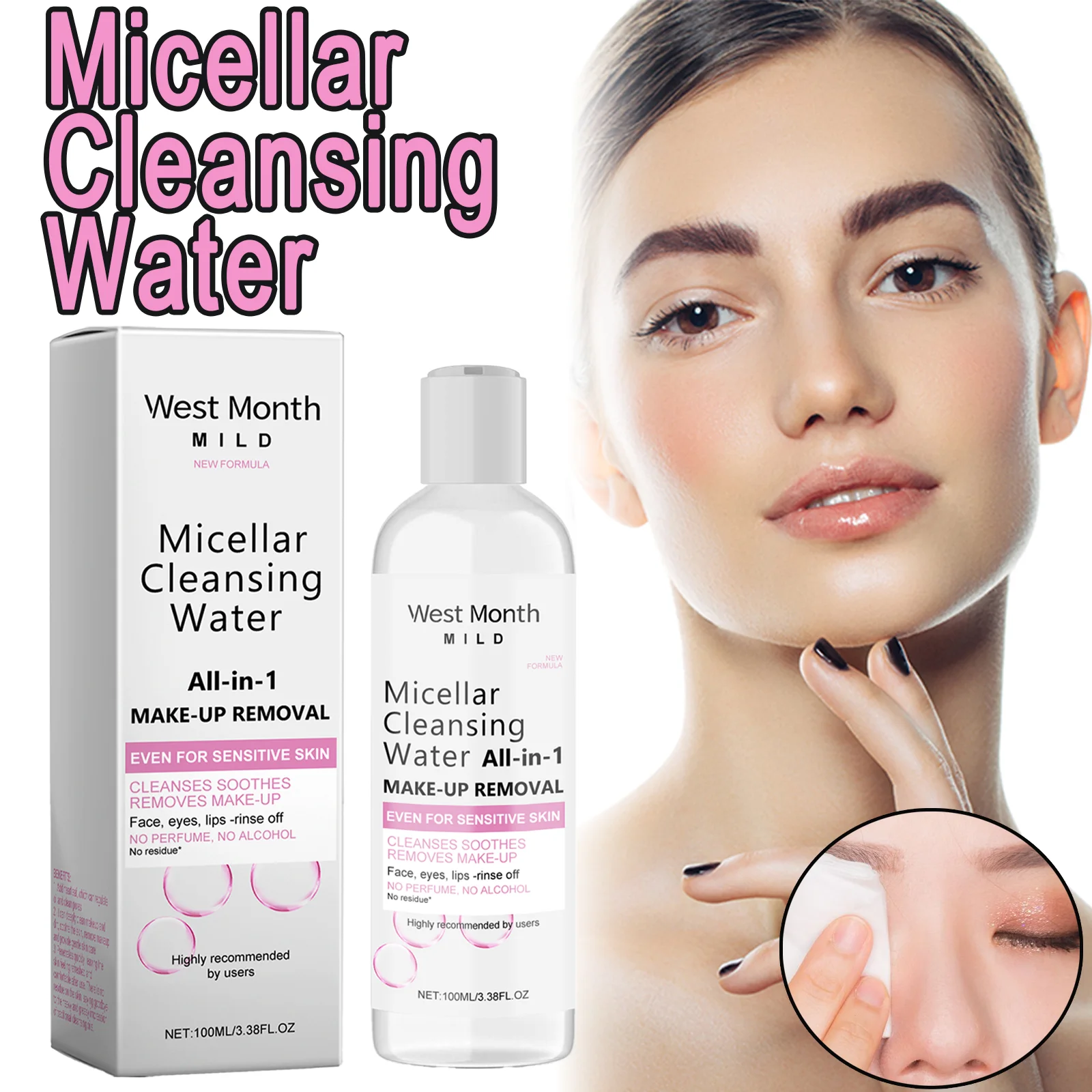 Agua limpiadora micelar, 100ml, removedor de maquillaje Entle para pieles sensibles, limpiador Facial sin aceite, equilibra aceite sin residuos pegajosos